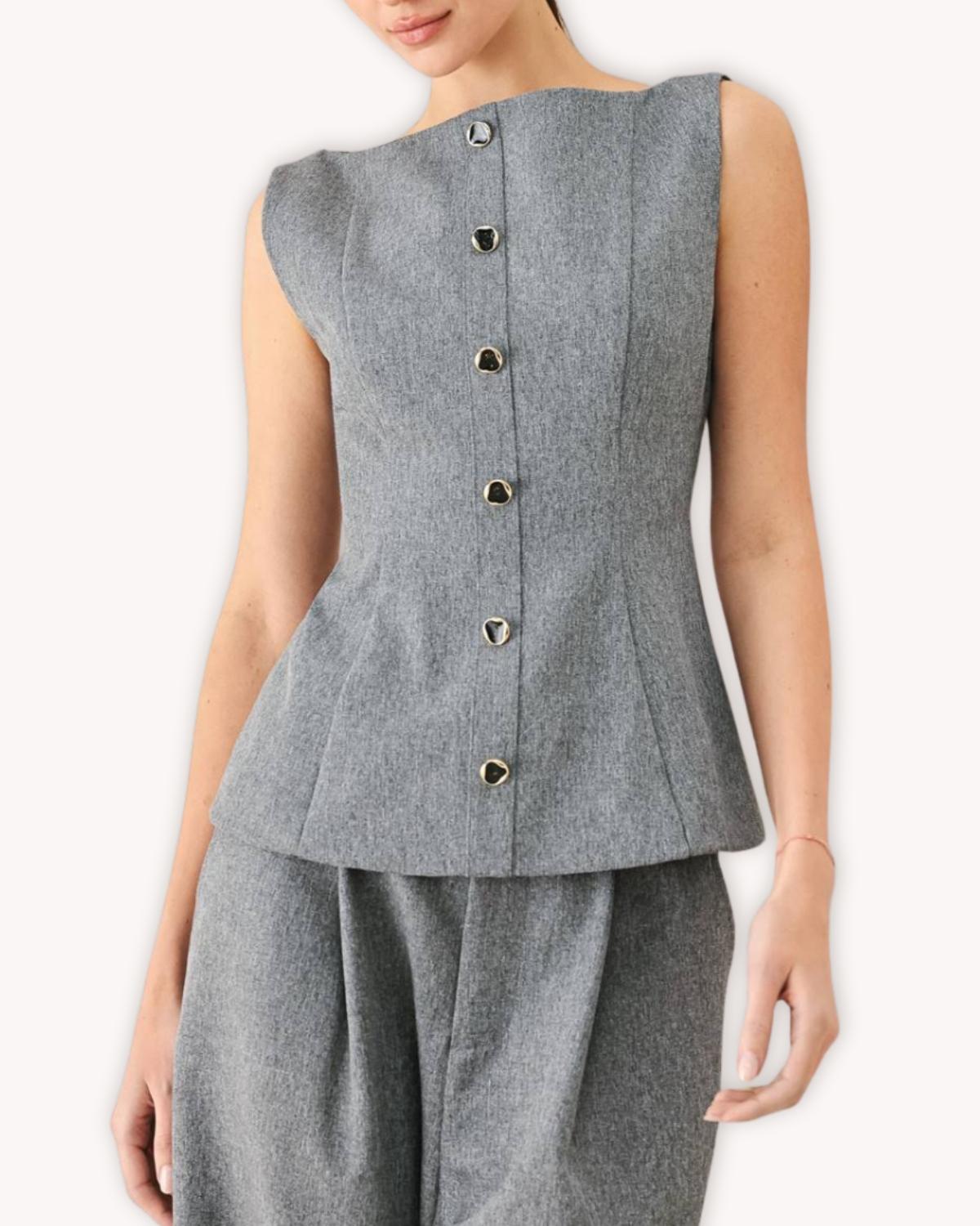 Chaleco sastre entallado gris para mujer DETALLE