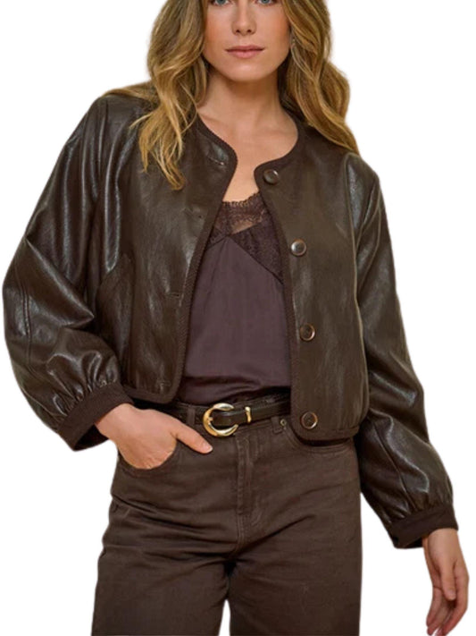 Chaqueta corta de piel sintética EsQualo cacao vista frontal