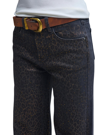 Escorpio boutique - Pantalón metálico animal print pierna ancha