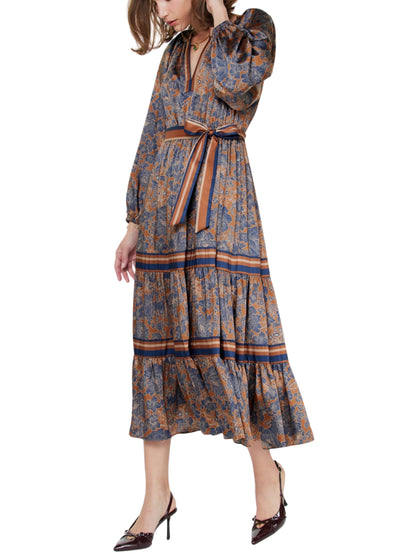 Maxi vestido manga larga con cinturón