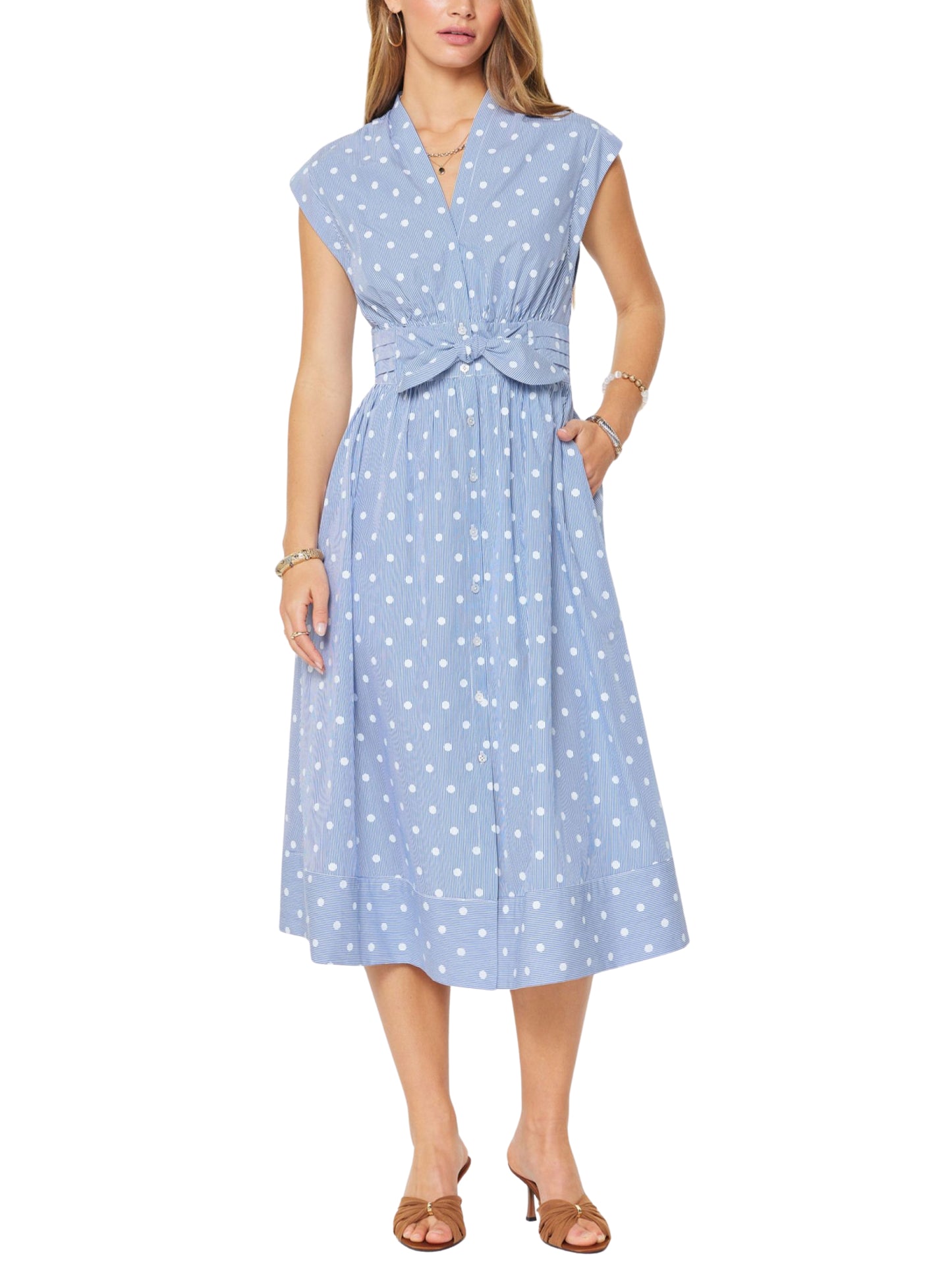 Vestido Midi Manga Corta Con Lunares - Escorpio Boutique