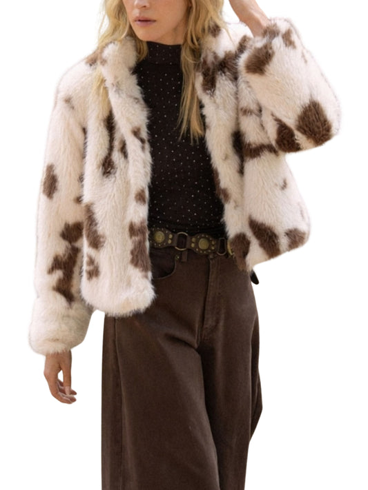 Chaqueta afelpada print vaca Cielo Rosa