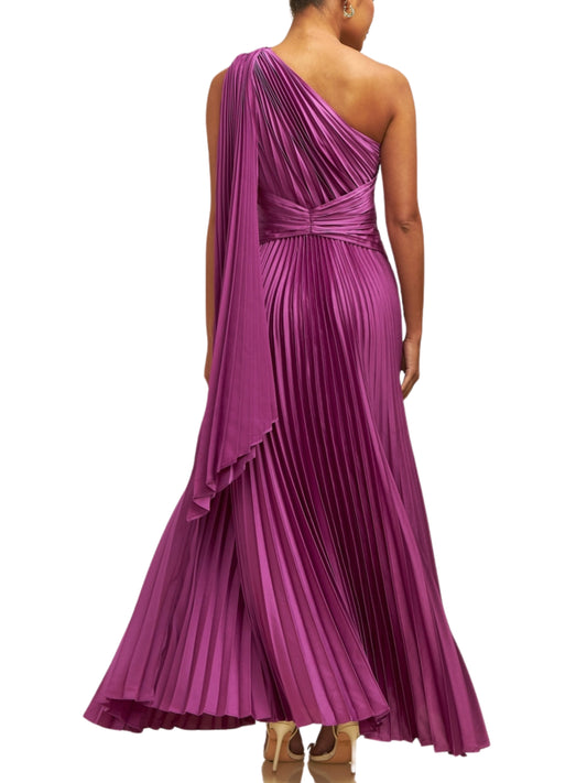 Vestido largo plisado de un hombro