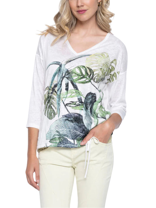 Blusa de manga 3/4 con cristales.