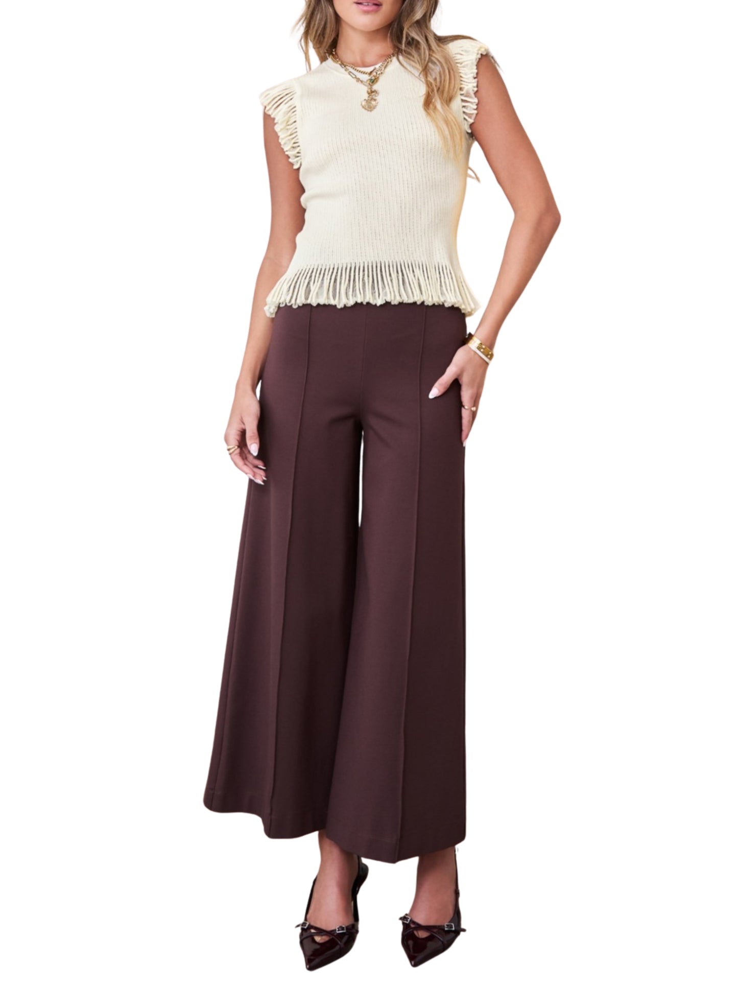 Blusa de punto con manga escarola