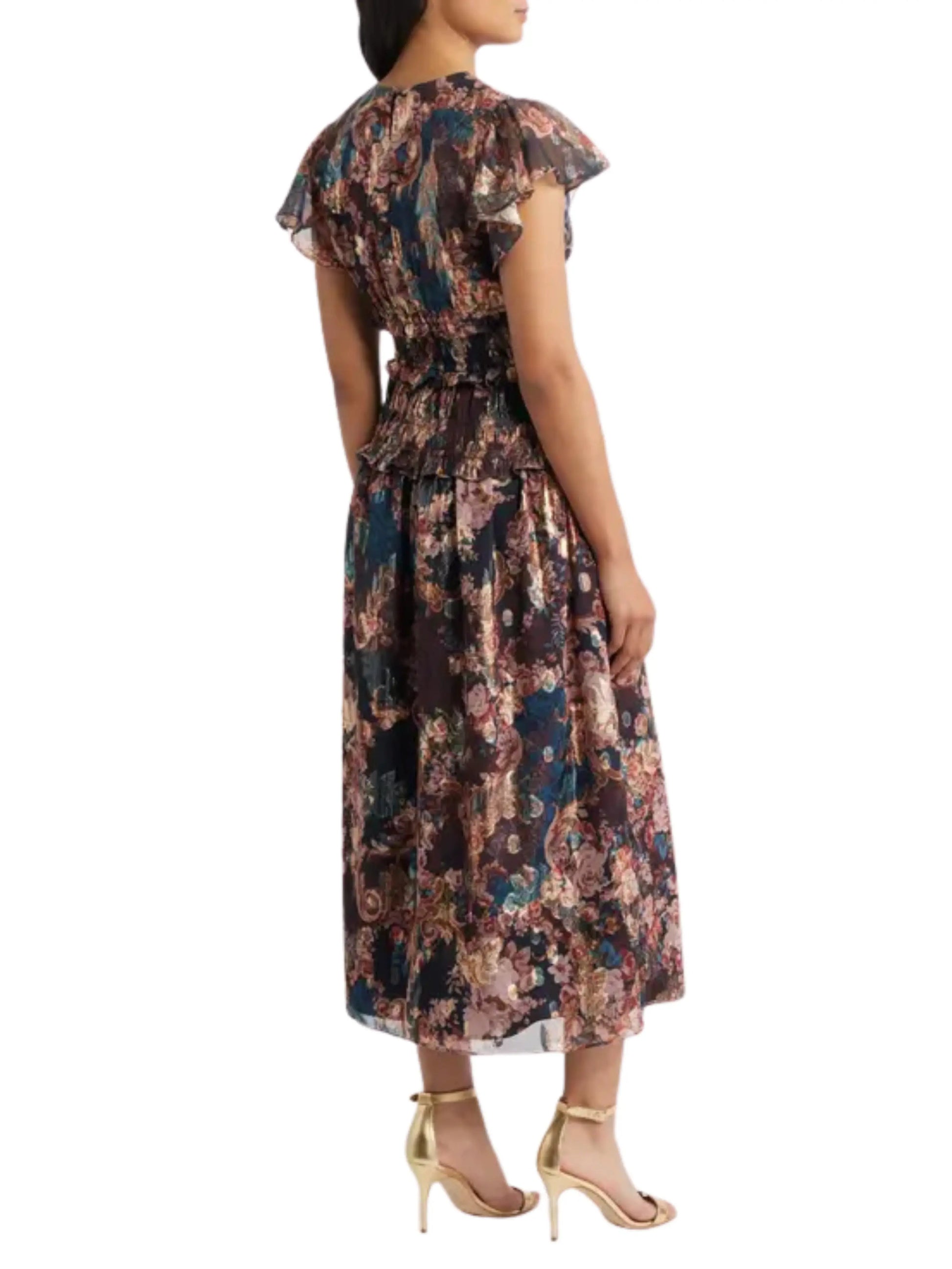 Vestido Midi Metálico de Manga Corta - Escorpio Boutique