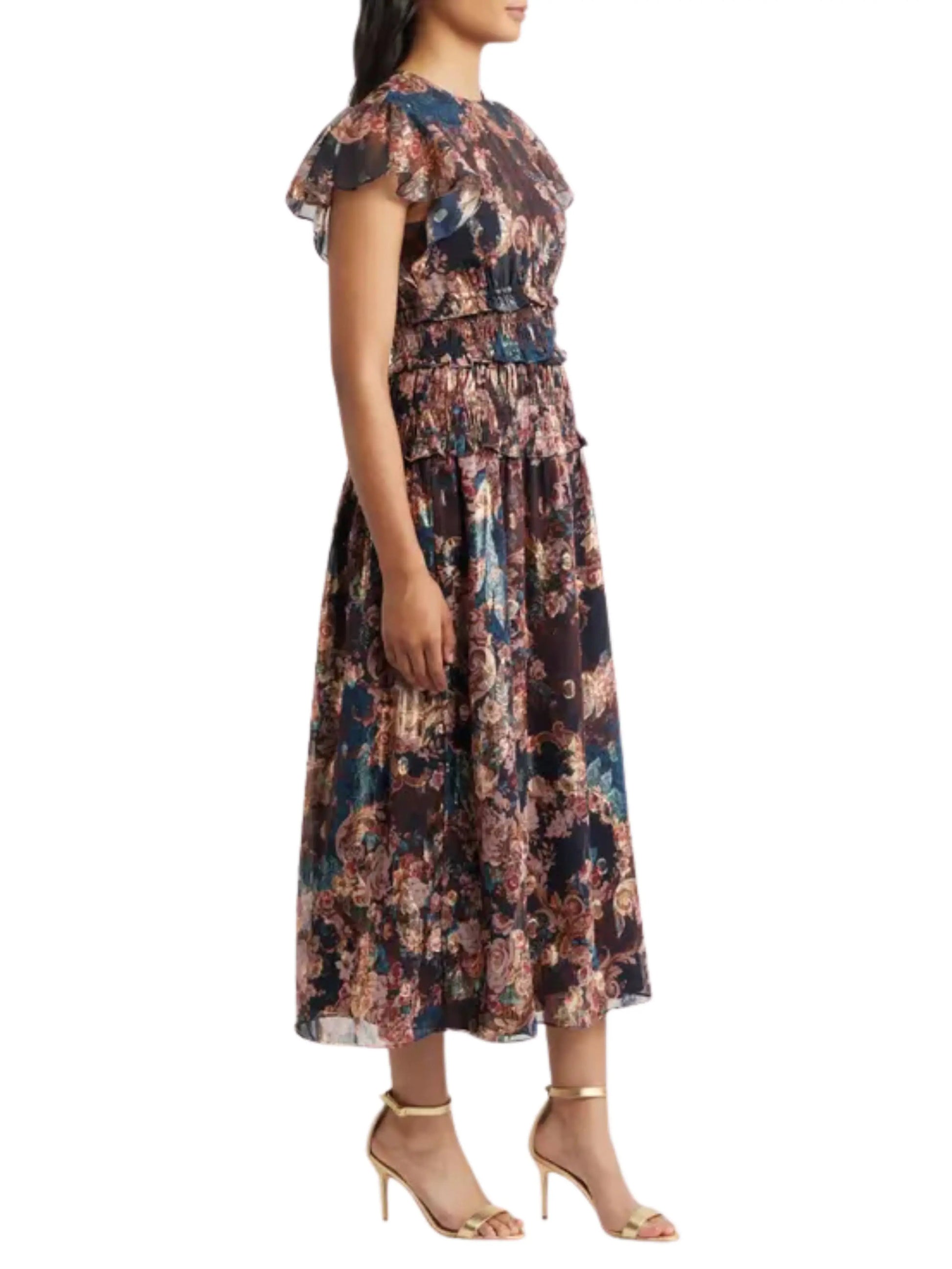 Vestido Midi Metálico de Manga Corta - Escorpio Boutique