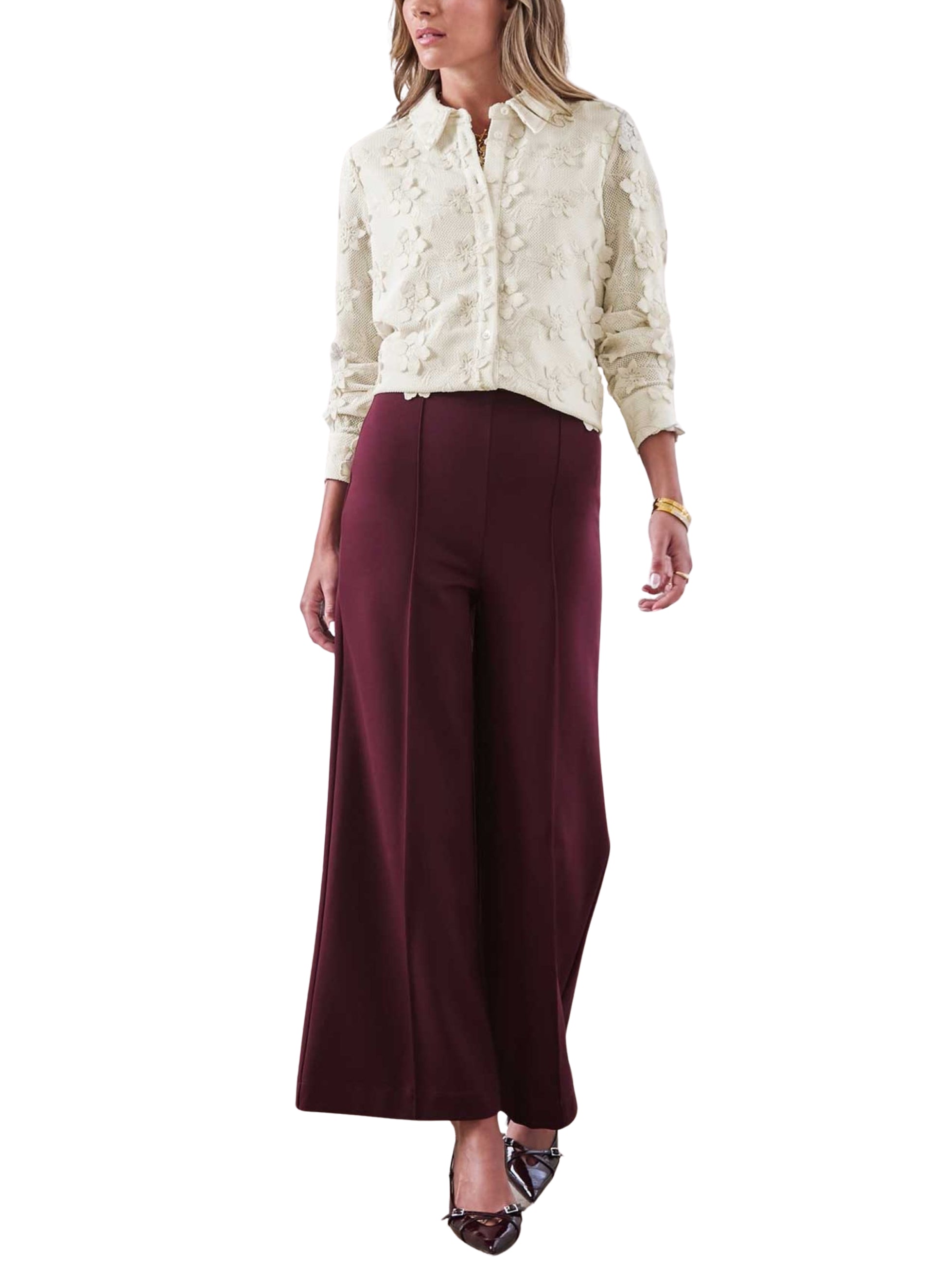 Pantalón de pierna amplia en ponte. - Escorpio Boutique