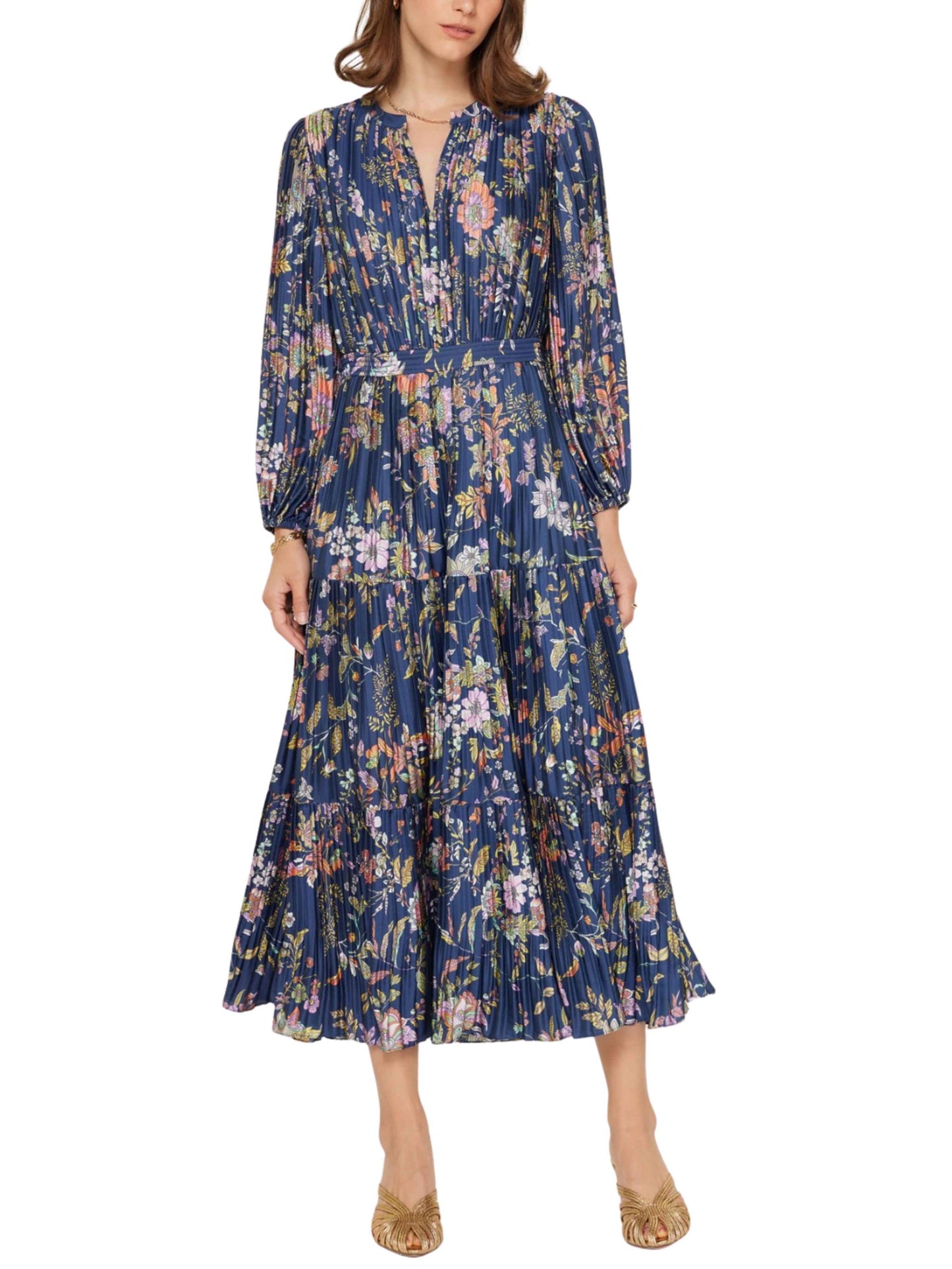 Vestido Midi Satinado con Print Amibas