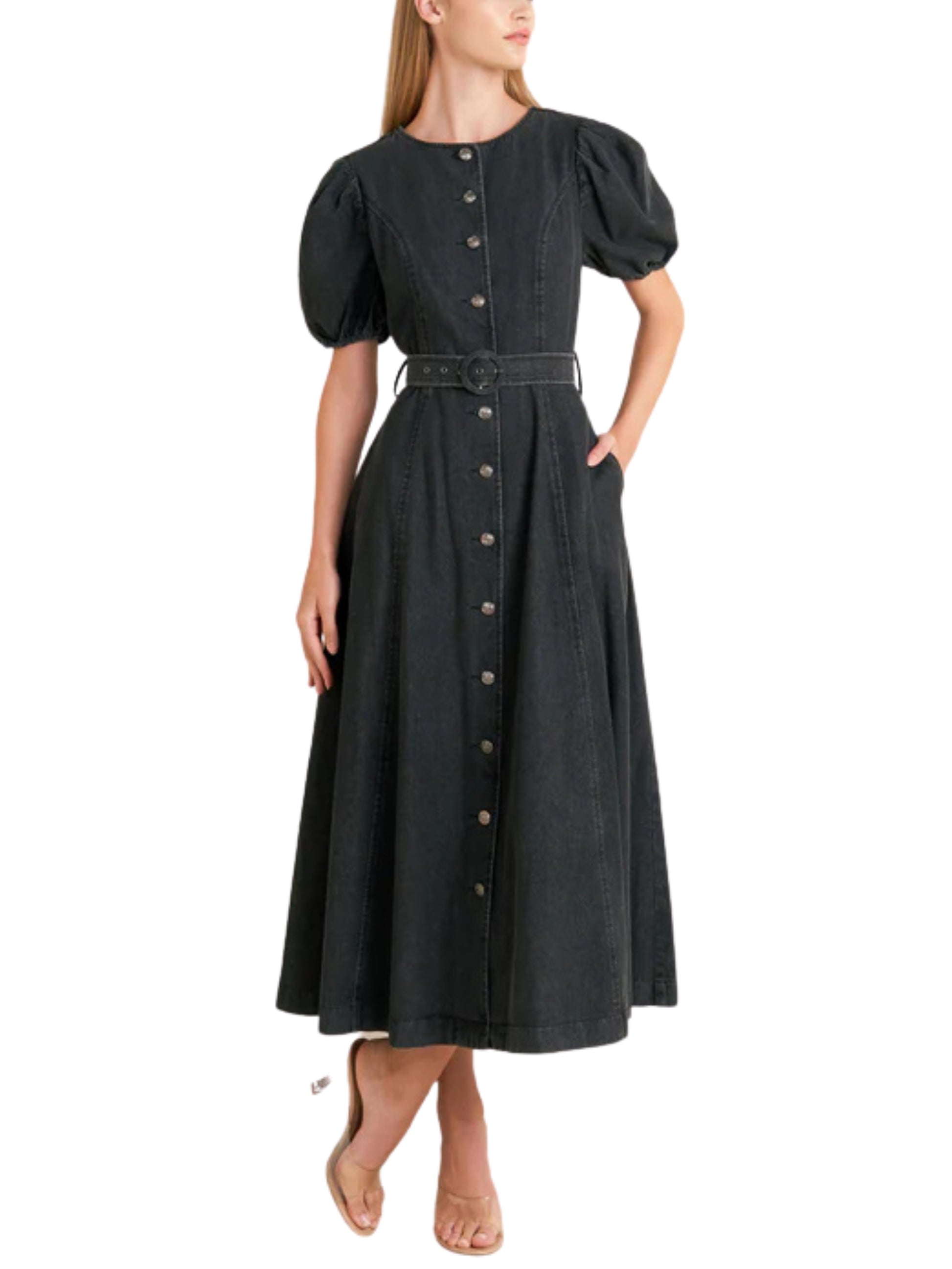 Vestido Midi de Mezclilla con Cinturón. - Escorpio Boutique