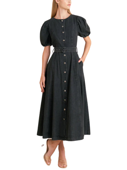 Vestido Midi de Mezclilla con Cinturón. - Escorpio Boutique