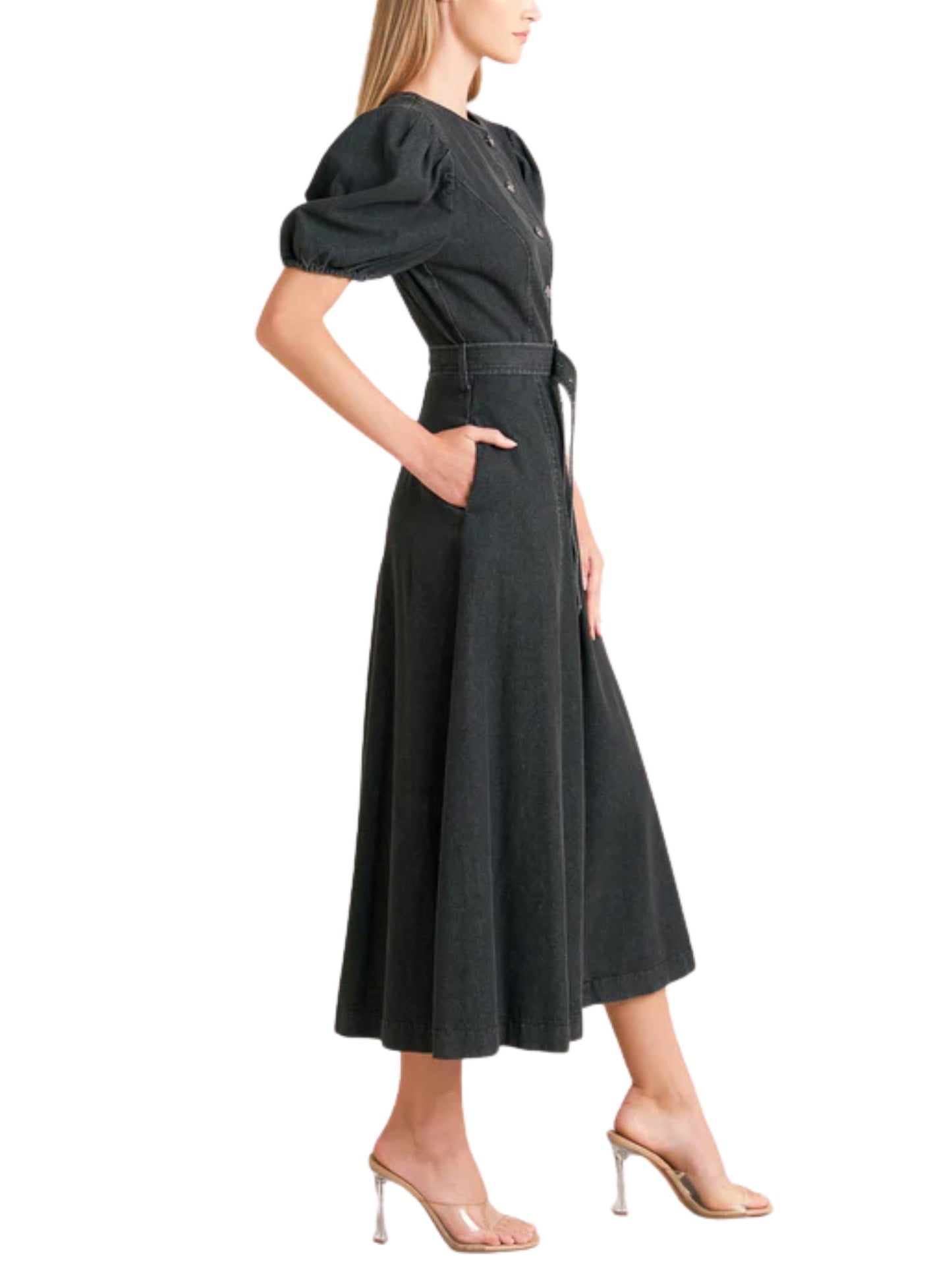 Vestido Midi de Mezclilla con Cinturón. - Escorpio Boutique