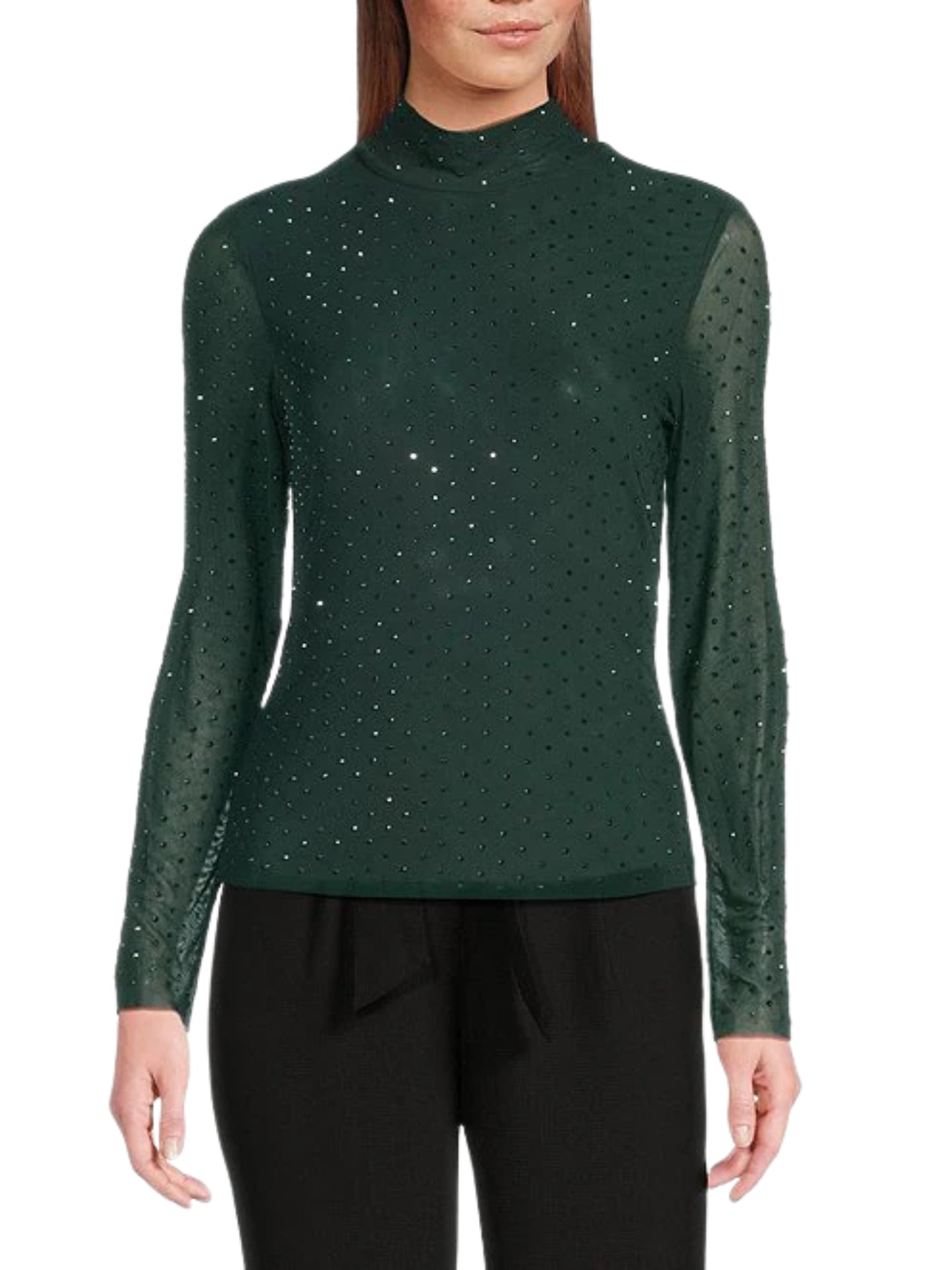 Blusa en Mesh Con Cristales Metálicos