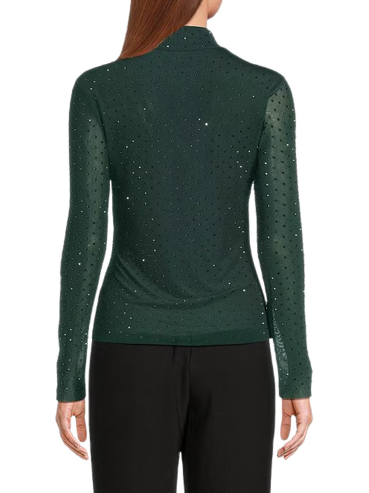 Blusa en Mesh Con Cristales Metálicos