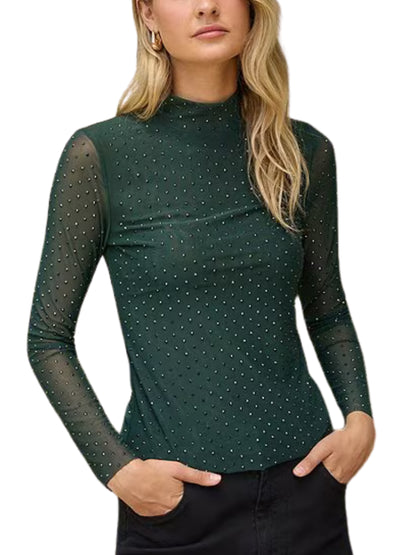 Blusa en Mesh Con Cristales Metálicos