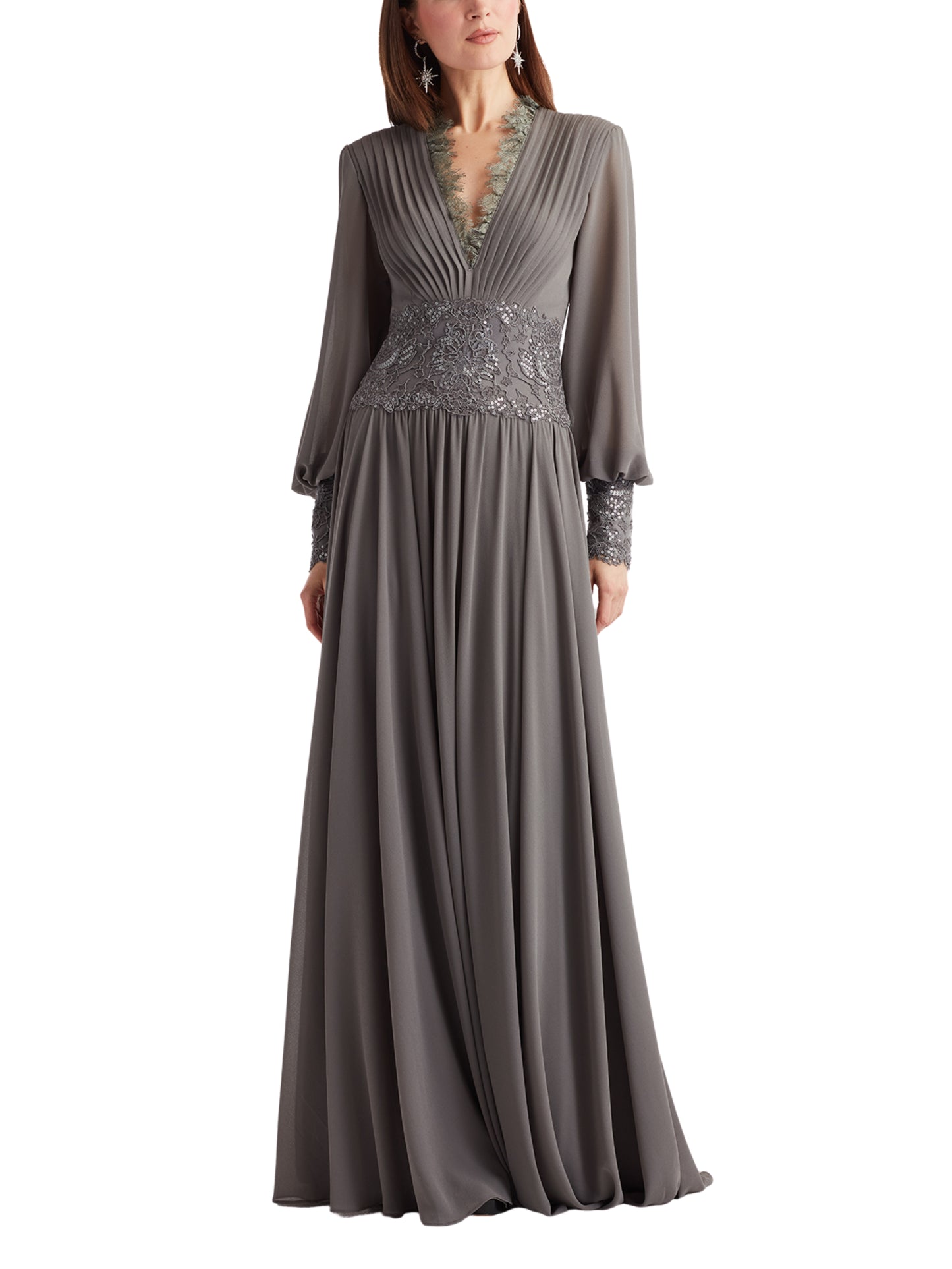Vestido Largo Manga Larga Cintura Bordada - Escorpio Boutique