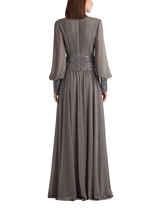 Vestido Largo Manga Larga Cintura Bordada - Escorpio Boutique