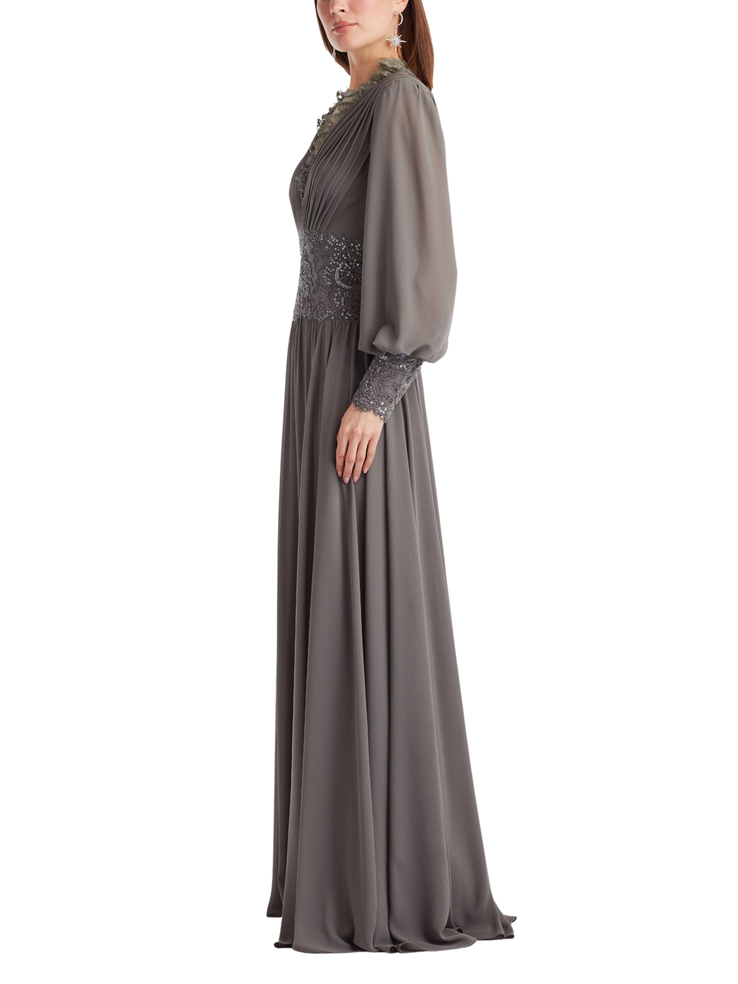 Vestido Largo Manga Larga Cintura Bordada - Escorpio Boutique