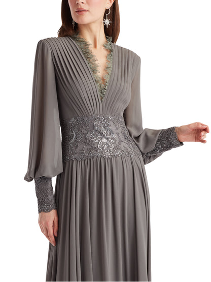 Vestido Largo Manga Larga Cintura Bordada - Escorpio Boutique