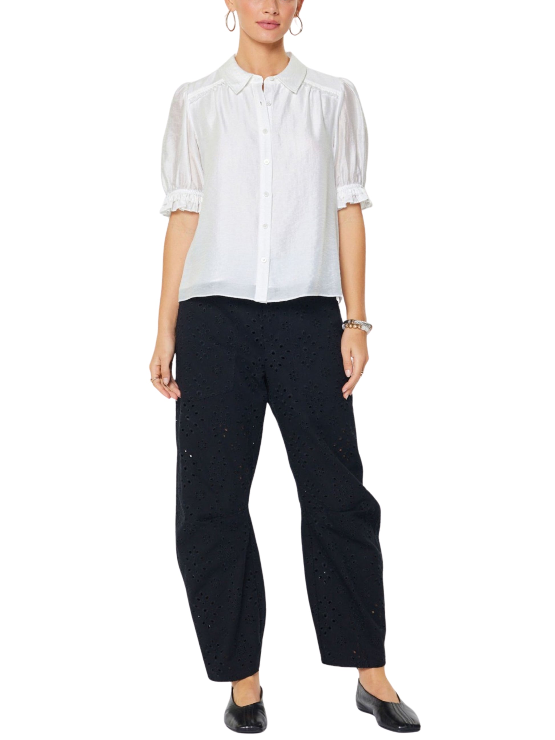 Blusa Blanca Semimetálica Manga Corta Elegante - Escorpio Boutique