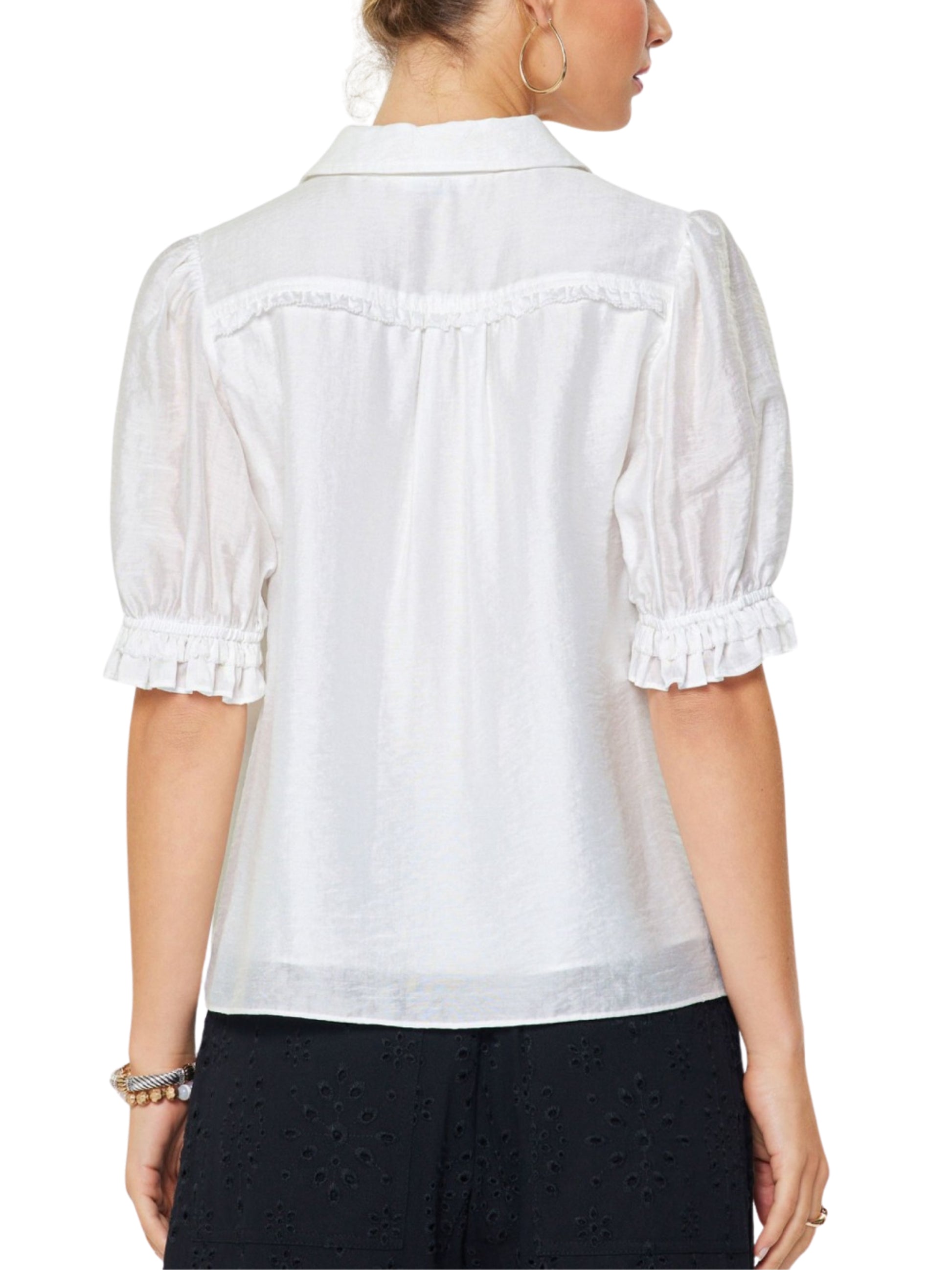 Blusa Blanca Semimetálica Manga Corta Elegante - Escorpio Boutique