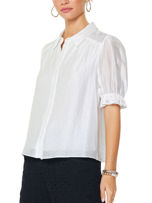 Blusa Blanca Semimetálica Manga Corta Elegante - Escorpio Boutique