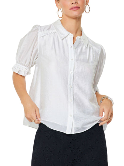 Blusa Blanca Semimetálica Manga Corta Elegante - Escorpio Boutique