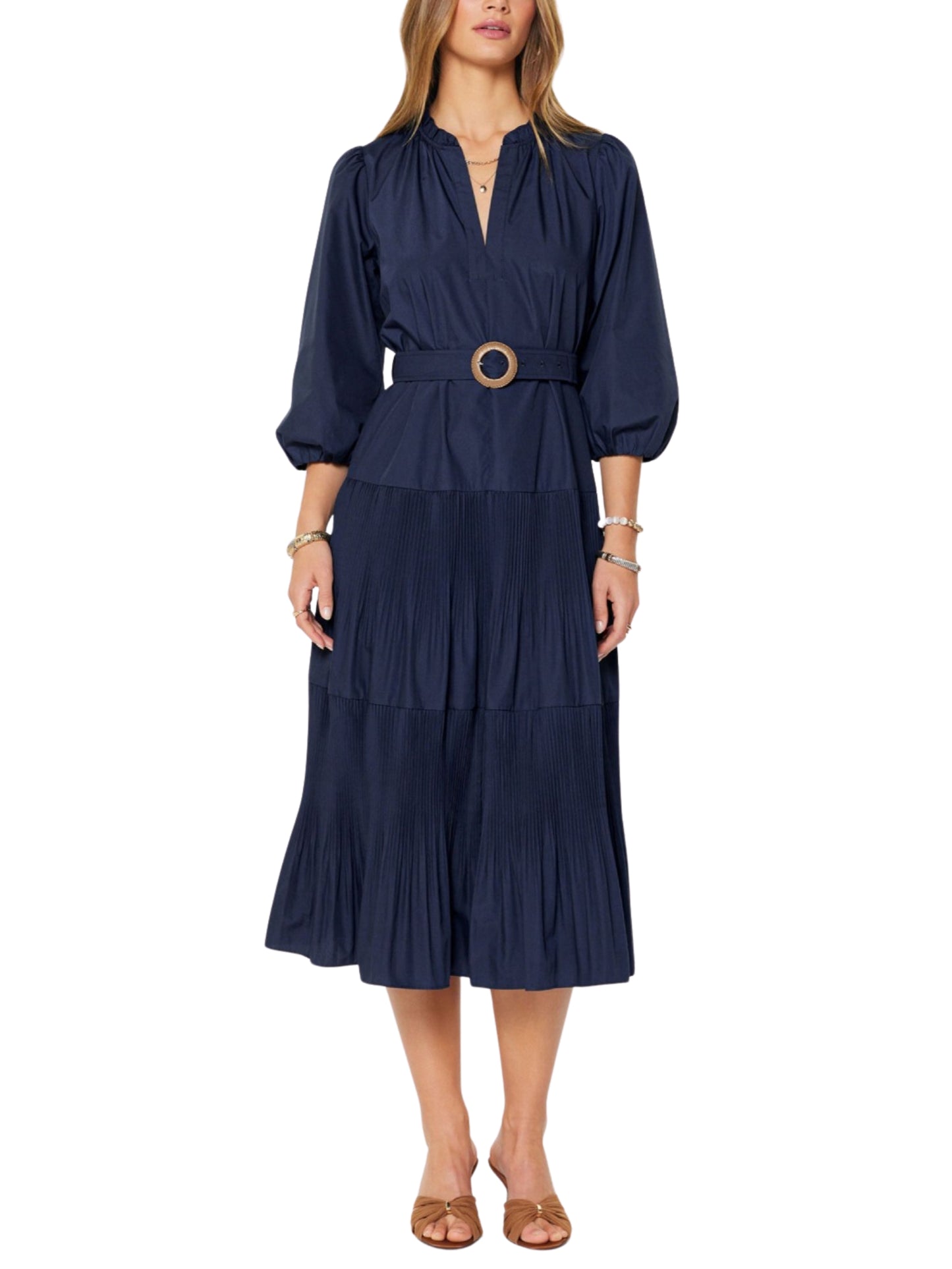 Vestido Midi Plisado de Manga Corta - Escorpio Boutique
