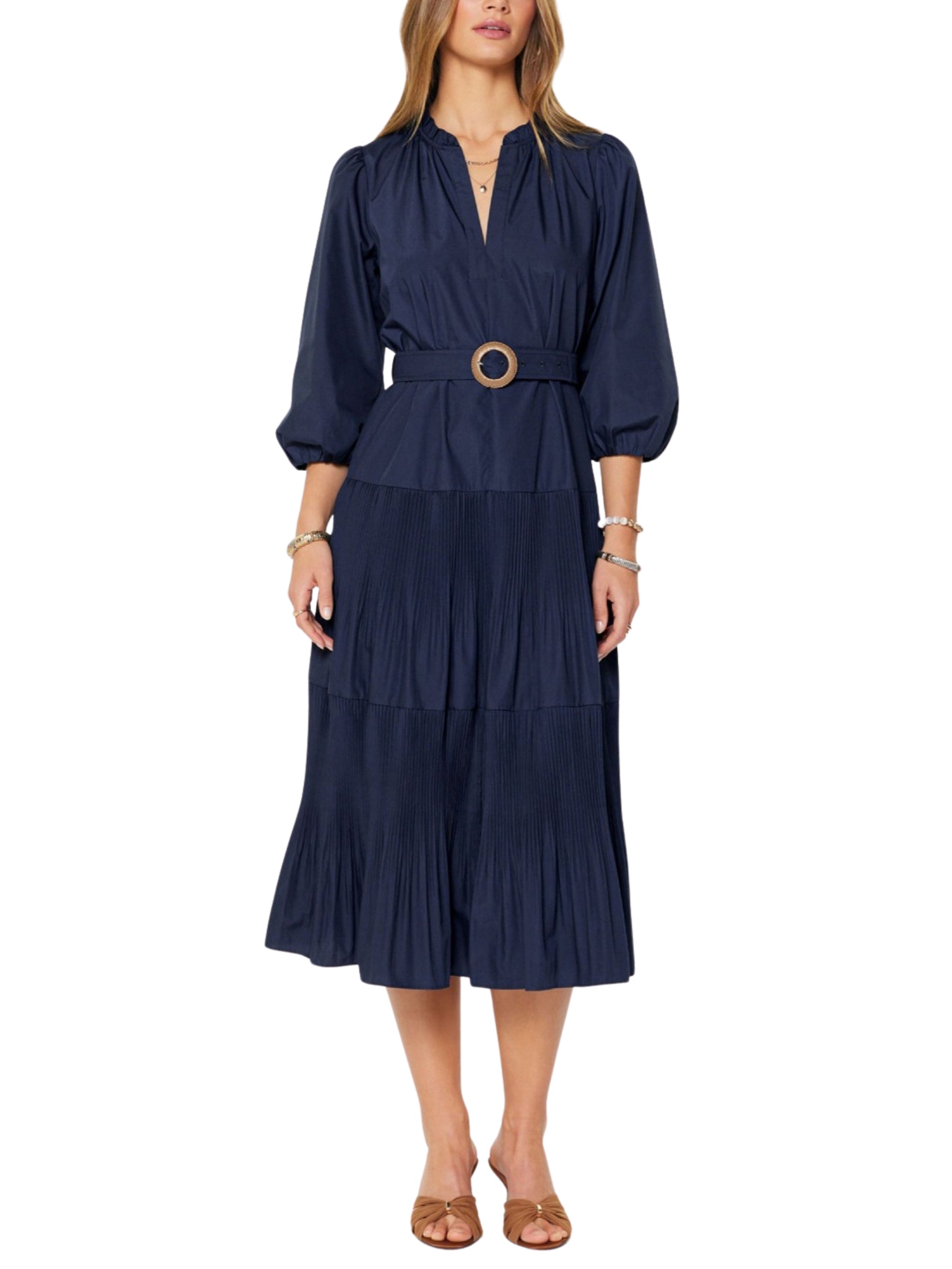 Vestido Midi Plisado de Manga Corta - Escorpio Boutique