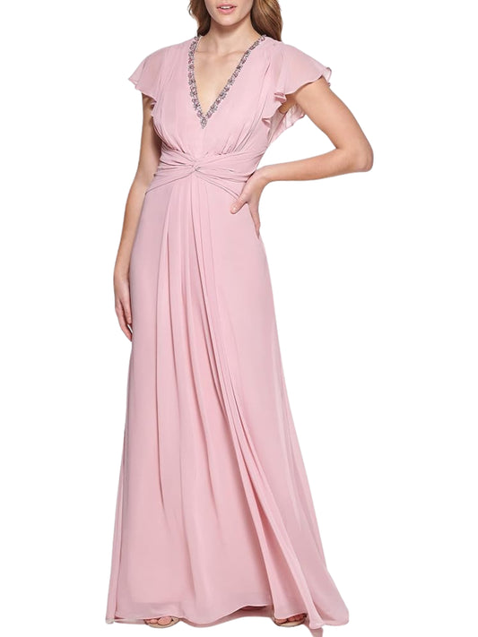 Vestido Largo Manga Corta en Gasa - Escorpio Boutique