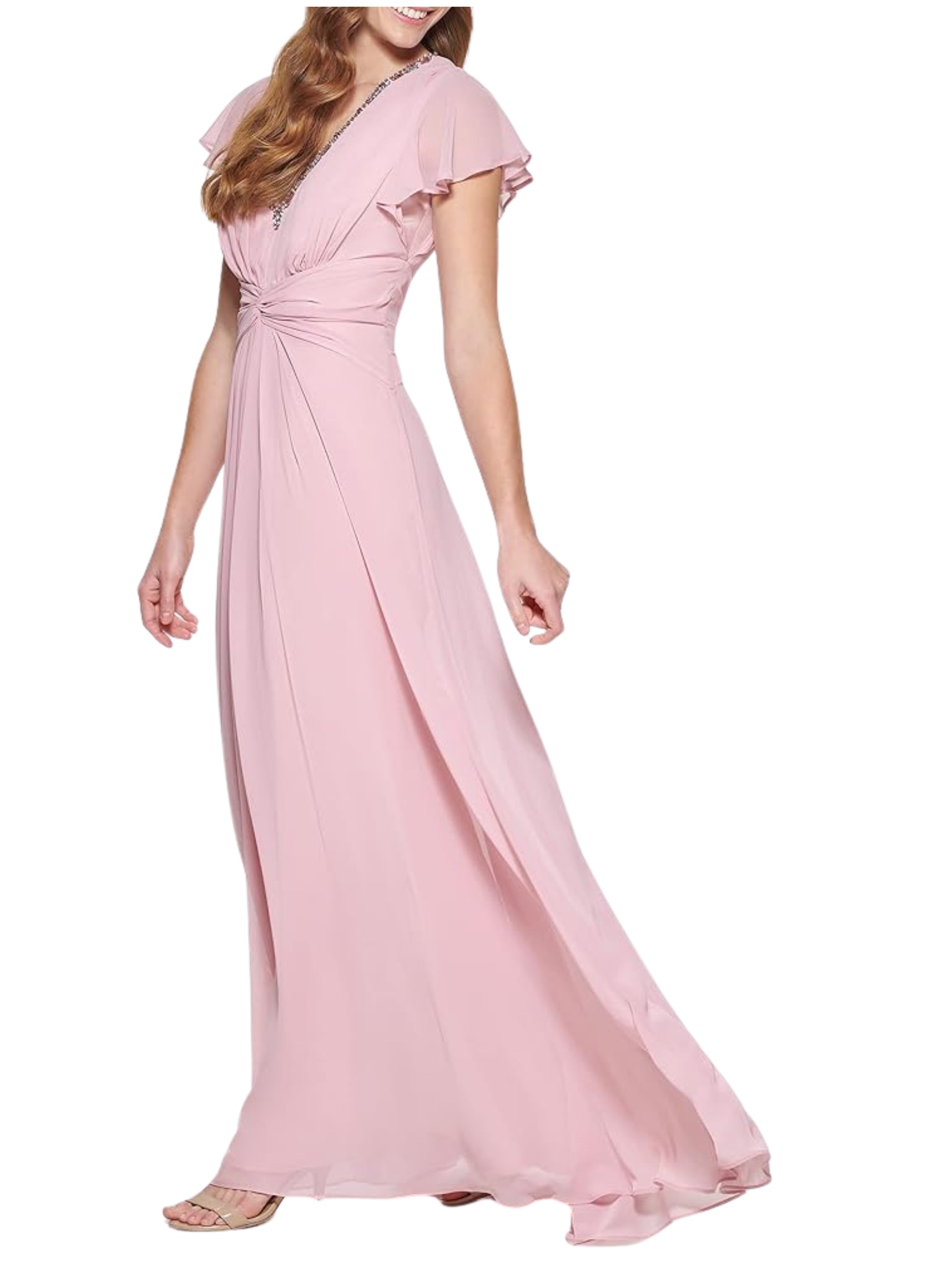 Vestido Largo Manga Corta en Gasa - Escorpio Boutique