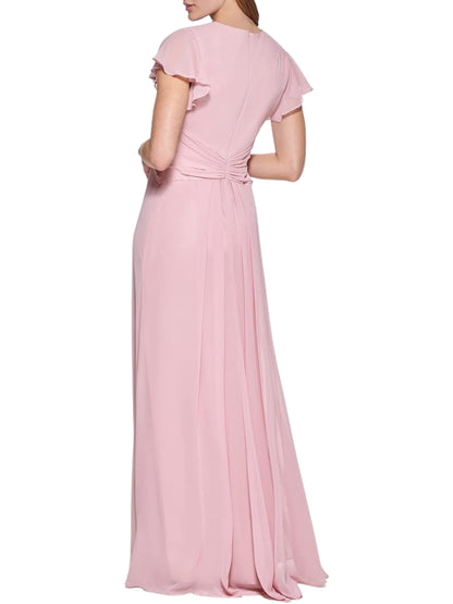 Vestido Largo Manga Corta en Gasa - Escorpio Boutique