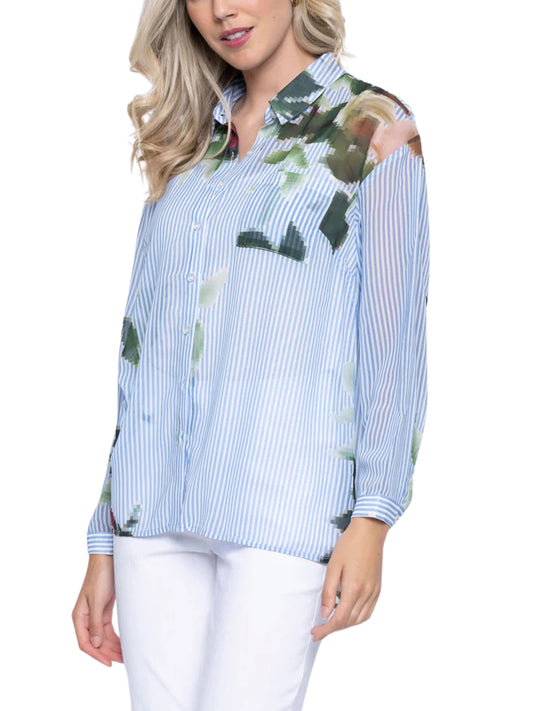 Blusa de manga larga a rayas con flores