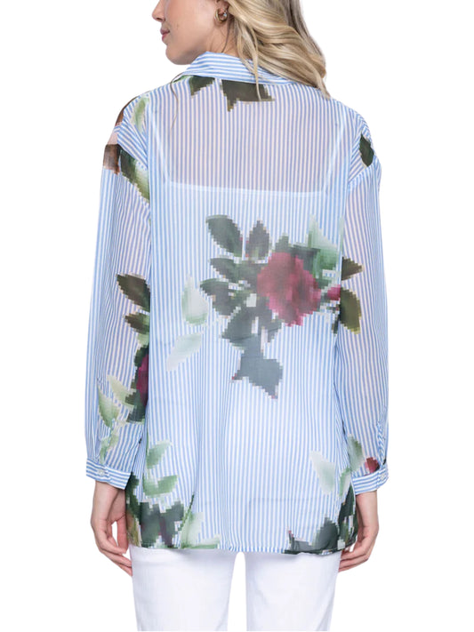 Blusa de manga larga a rayas con flores