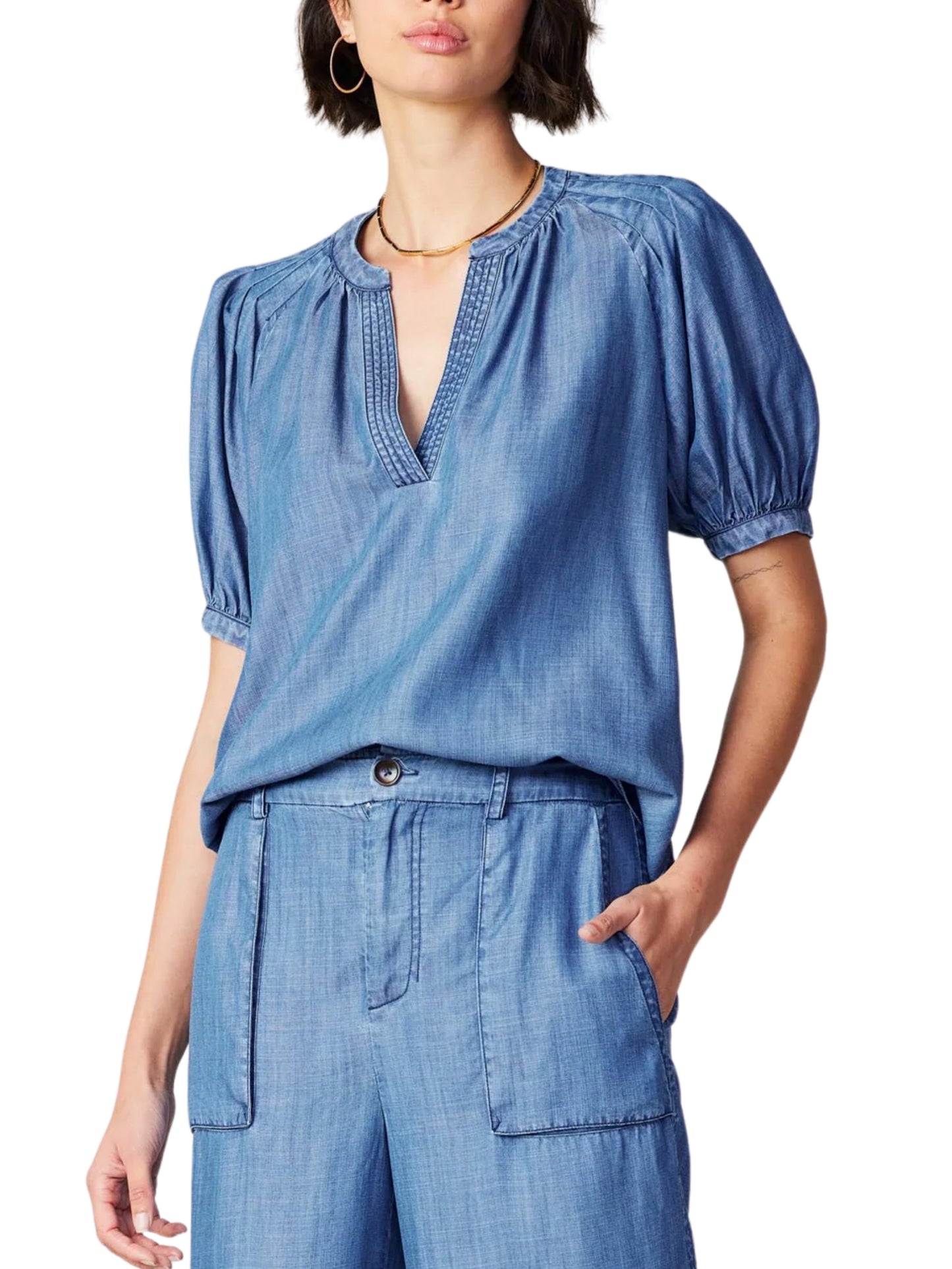 Blusa de Mezclilla con Manga Corta