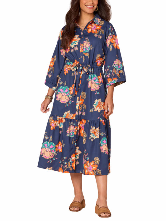 Vestido midi con mangas abullonadas