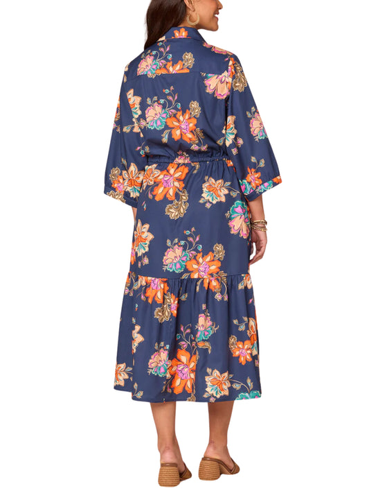 Vestido midi con mangas abullonadas