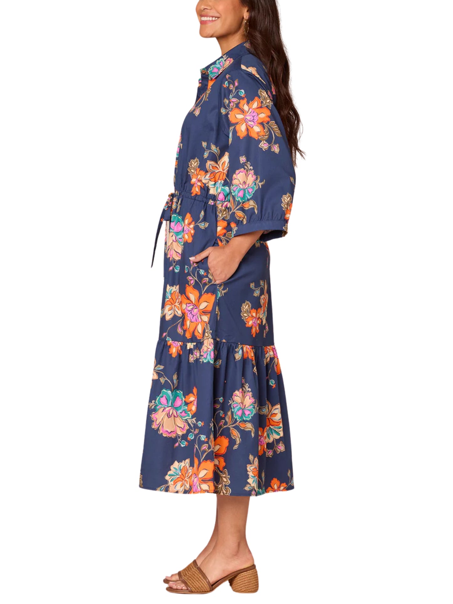 Vestido midi con mangas abullonadas
