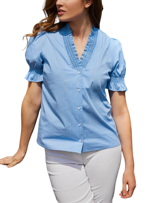 Blusa de manga corta con cuello escarola