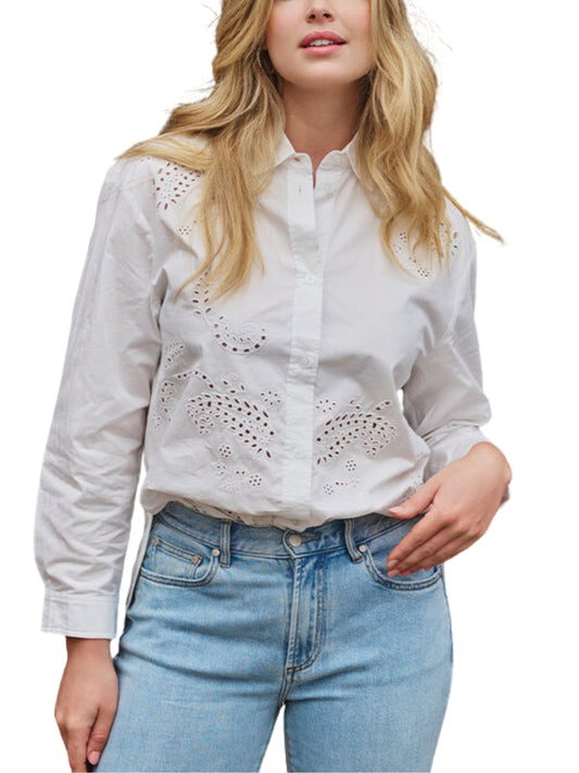 Blusa de manga larga en algodón de ojillos.