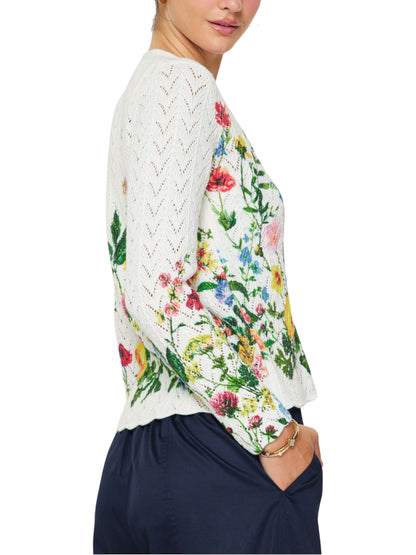 Cardigan Blanco Con Flores Multicolor - Escorpio Boutique
