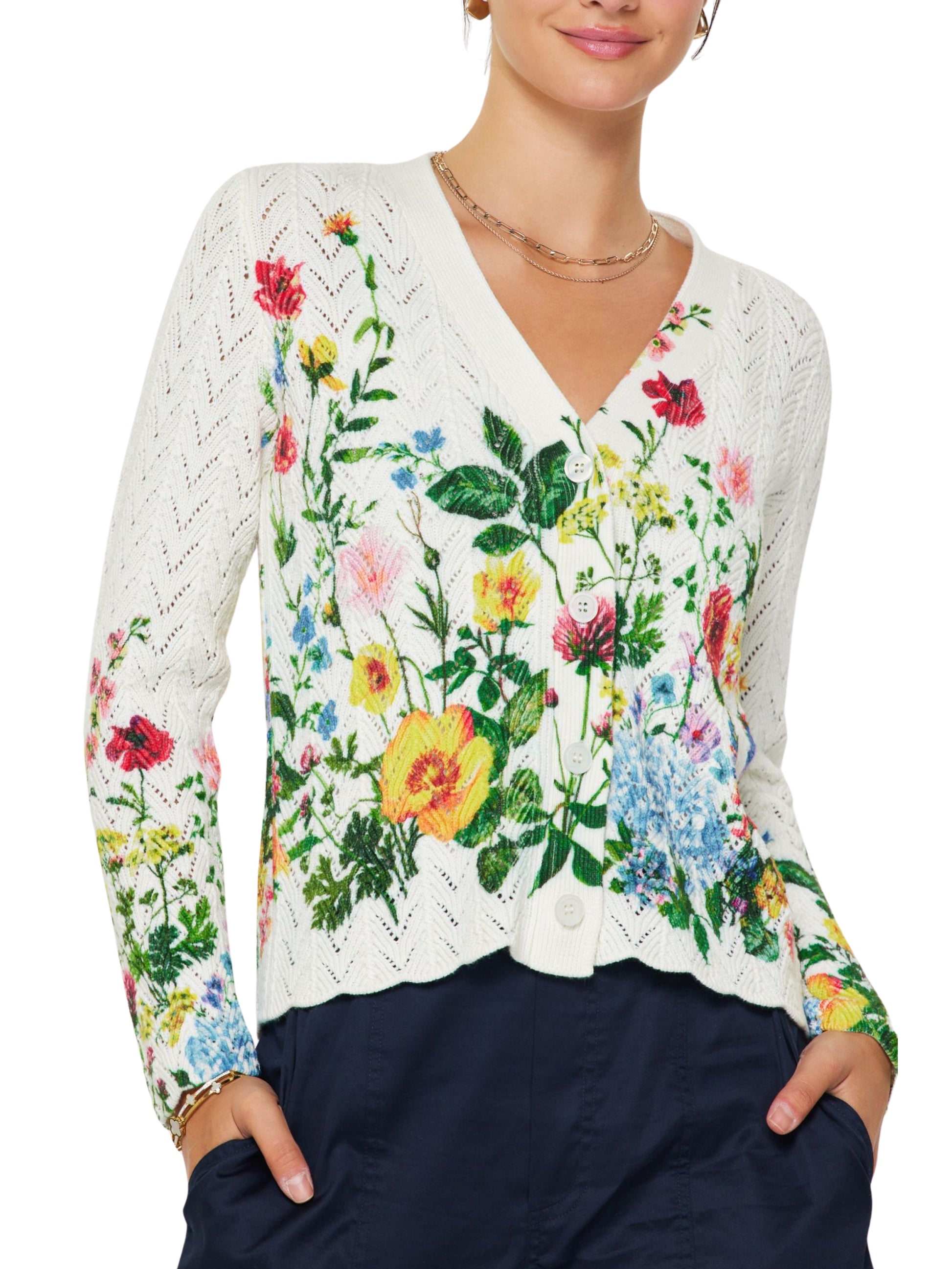 Cardigan Blanco Con Flores Multicolor - Escorpio Boutique