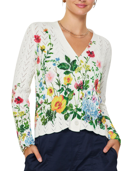 Cardigan Blanco Con Flores Multicolor - Escorpio Boutique