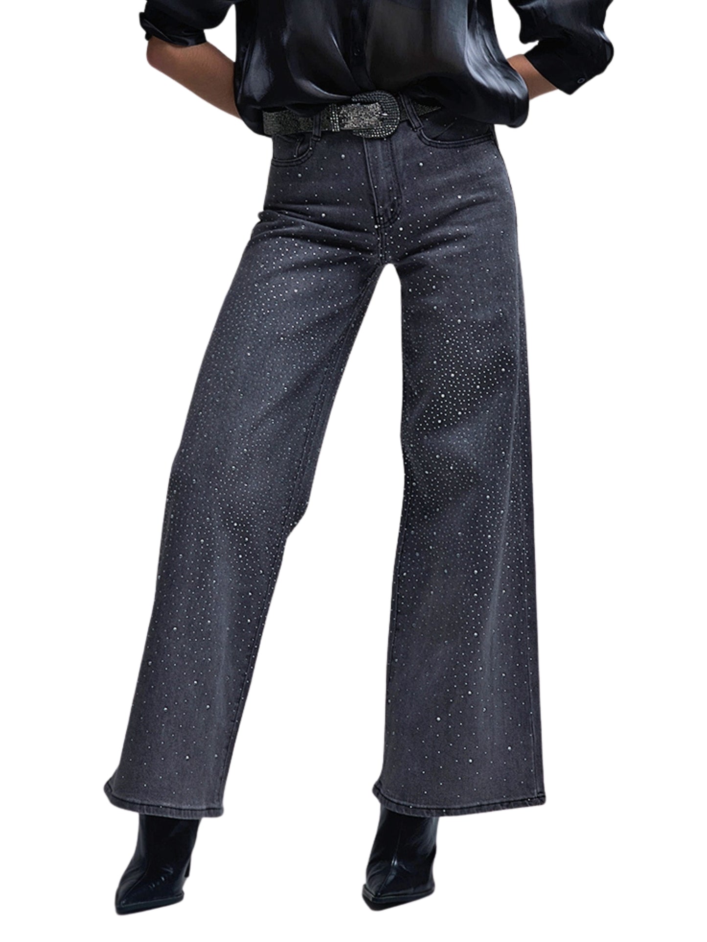 Escorpio Boutique - Pantalon pierna ancha con cristales