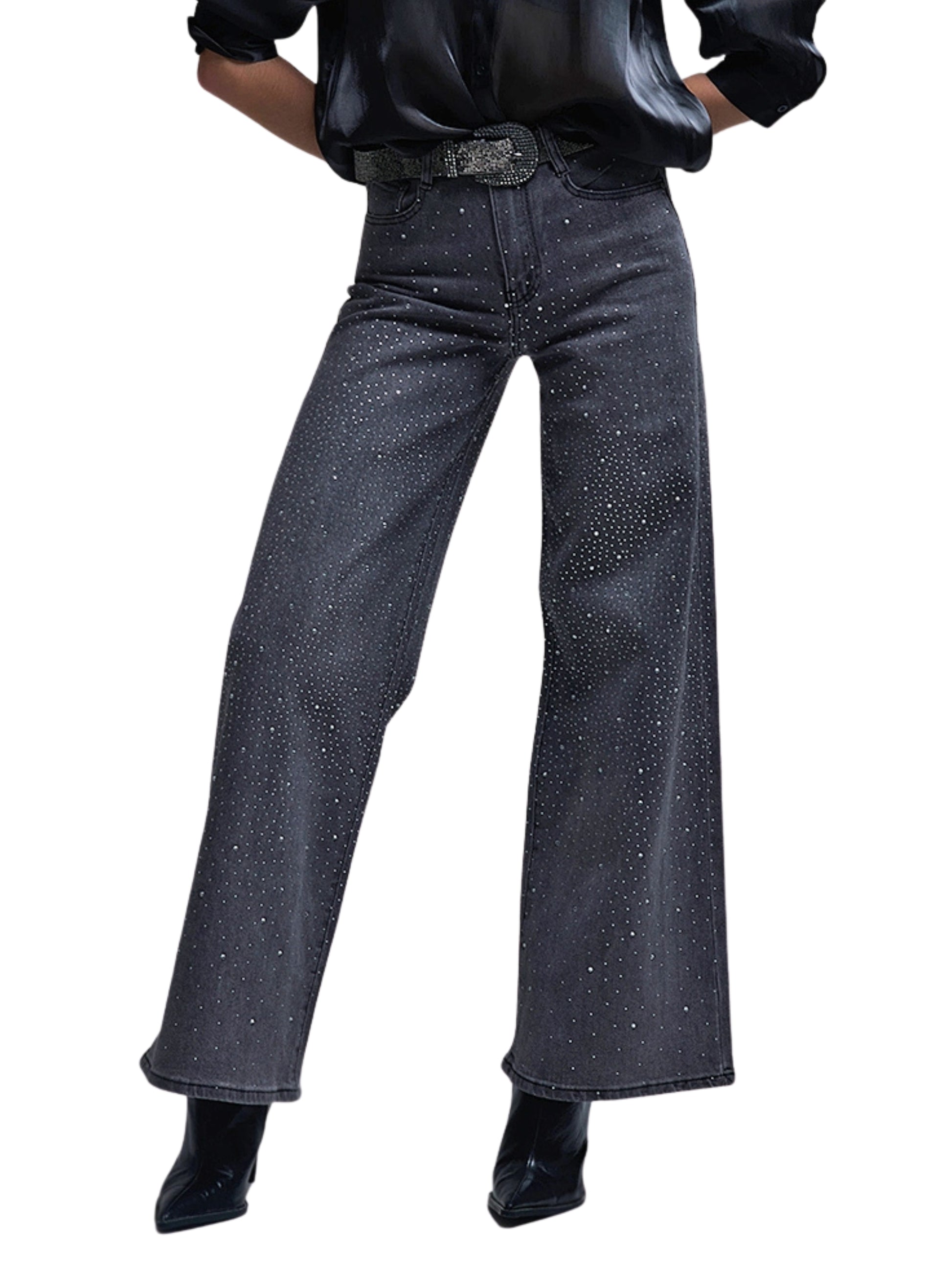 Escorpio Boutique - Pantalon pierna ancha con cristales