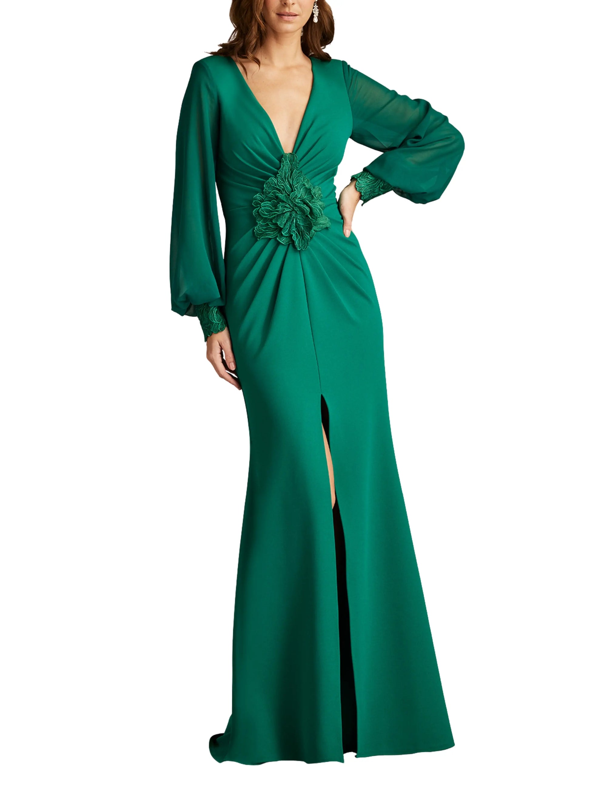 Vestido Escotado con Mangas Obispo – Tadashi Shoji - Escorpio Boutique