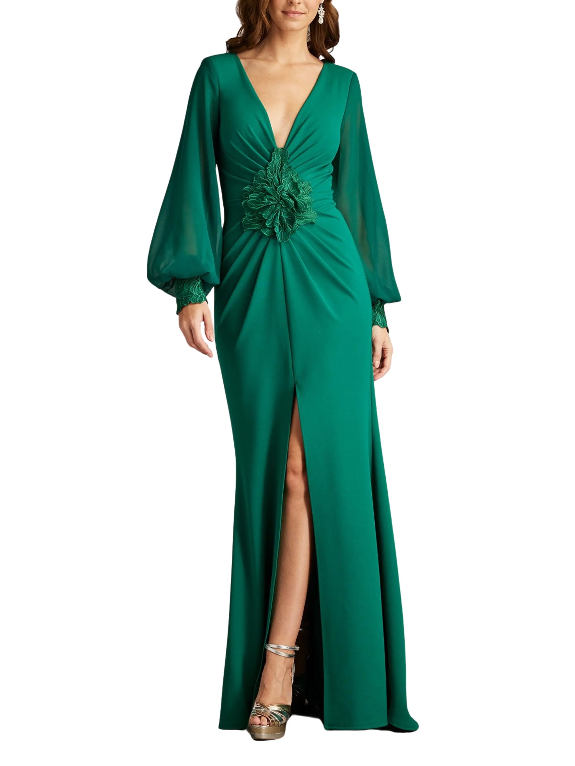 Vestido Escotado con Mangas Obispo – Tadashi Shoji - Escorpio Boutique