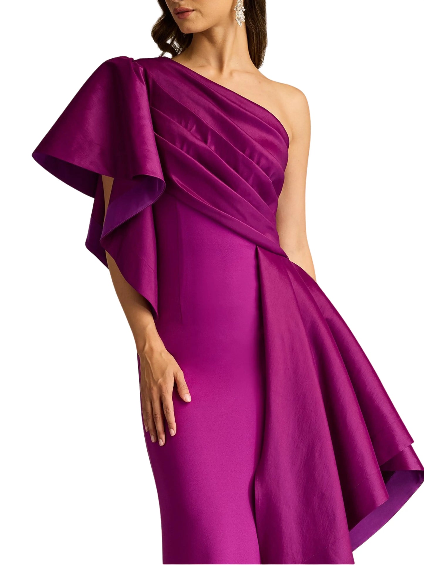 vestido largo de hombro con detalle en la cintura, de diseñador. 