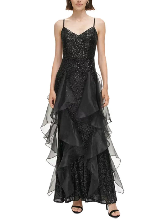 Vestido largo de lentejuela con tirantes. - Escorpio Boutique