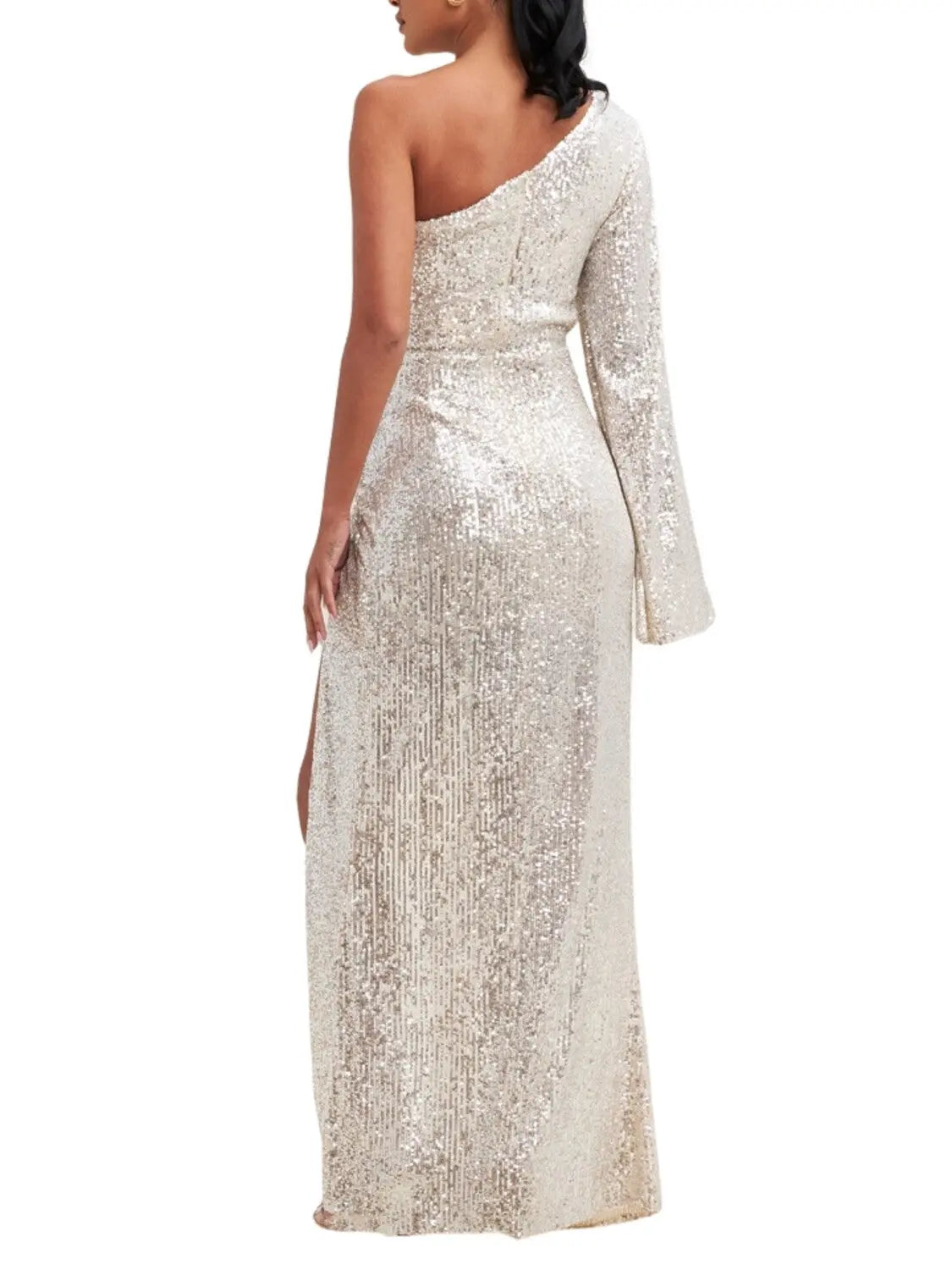 Vestido largo de un hombro en lentejuela - Escorpio Boutique